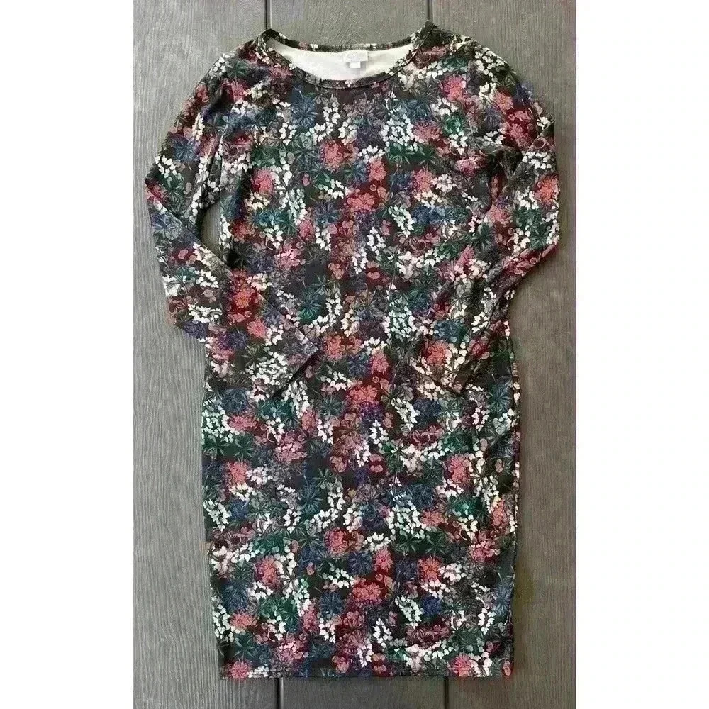 LuLaRoe Floral Debbie Dress Sz Medium Stretch Long Sleeve